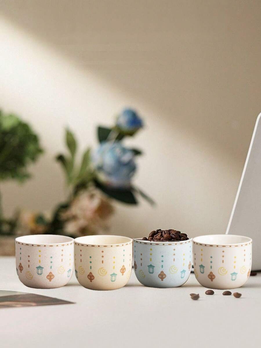 1 pieza Taza de cerámica con diseño de estrella y luna, taza con patrón de farolillo, taza de té rústica hecha a mano, regalo de cumpleaños creativo, vajilla para cafetería y restaurante