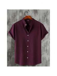 Men's Solid Color Shirts, Casual Shirts, Summer Outdoor Short Sleeve Shirts - Burgundy - View 1