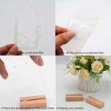 亚克力耳环展示架、珠宝零售架、拱形亚克力耳环架、实心和空心亚克力标牌、带木质底座的耳环、吊坠、耳环珠宝展示架 - 無色 - 查看 7