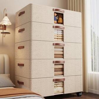 1个带轮床下储物箱，可折叠，配有加固把手和金属框架，轮子可拆卸，用于存放毯子、床上用品、枕头、玩具和其他卧室用品，床下鞋柜储物方案，带透明窗口和加固把手，适用于宿舍、卧室、床下、沙发下，波西米亚风格