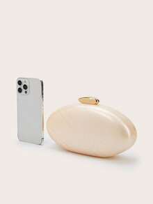 2025 Spring Fashion Wedding Clutch, European And American Style Acrylic Glossy Evening Handbag, Egg-Shaped Shoulder Bag With Personalized, Crossbody, Perfectly Matching With Prom Accessories - White - View 8