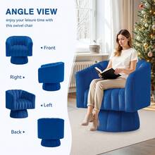 KORSER Swivel Accent Chair,360°Swivel Barrel Chair, Modern Swivel Chair With Velvet Fabric, Mid-Century Swivel Chair With Wide Upholstered, Round Swivel Armchair For Living Room, Lounge, Bedroom - 藍色 - 查看 6