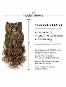 [6 件长波浪接发] 16 个发夹 6 件/套接发 长波浪发型合成假发 耐热 适合女士 - 彩色 - 查看 9