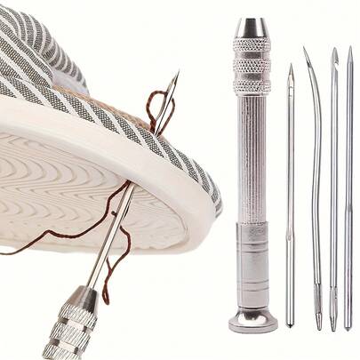 A Set Of Leather Sewing Awl Needle Kits, 1 Set Of Metal Hand Sewing Awls, Hand Needles For DIY Leather Crafts, Shoe And Bag Repair, Suitable For All Seasons - Gray