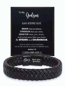 送给我儿子的励志手链，来自爸爸妈妈的礼物，永远记住你更勇敢，编织皮革手链，适合青少年男孩，来自妈妈，可调节，送给儿子的礼物，圣诞礼物