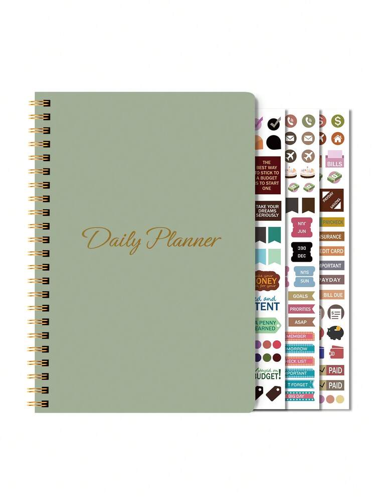 Trees Daily/Weekly Planner Notebook, 7-Day Work Plan, Undated Personal Efficiency Appointment Book, Spiral Bound To-Do List Notebook, Includes Hourly Schedule, Budget Plan And Meal Plan - Green - View 2
