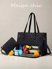 新款时尚大容量手提包，经典多色保温包，适用于笔记本电脑包、妈妈包、通勤包、日常健身午餐包、野餐包、防水保温单肩包、女士午餐包、上学、旅行、便携式保温午餐包