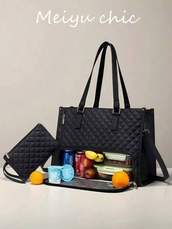 New Fashion Large Capacity Tote Bag Classic Multi-Color Insulation Bag Can Be Placed On Computer Mommy Bag Commuting Handbag Daily Fitness Lunch Bag Picnic Bag Waterproof Insulation Crossbody Bag Lunch Bag For Women Lunch Box For School For Traveling Portable Waterproof Bag Insulated Lunch Bag Lunchbox