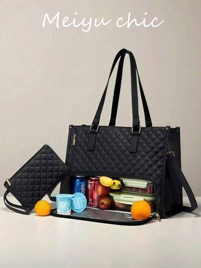 Ny modeväska med stor kapacitet, klassisk flerfärgad isolerad väska, lämplig för laptopväska, mammaväska, pendlingsväska, daglig fitnessmatväska, picknickväska, vattentät isolerad axelväska, dammatväska, skola, resor, bärbar isolerad matväska