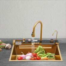 YUNRUX Digital Waterfall Sink, Waterfall Kitchen Sink, Digital Display Waterfall Sink - Gold - View 8