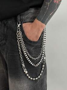 1 pieza Cadena de cintura de estilo punk de moda para hombres, cadena de cintura de jeans versátil y casual, cadena de metal multicapa para pantalones, adecuada para uso diario