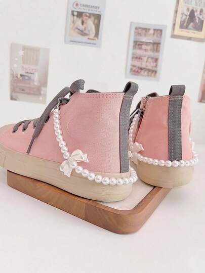 1/2개 여성스러운 신발끈 버클 신발 꽃 장식 캔버스 신발, 부츠, 신발 체인, 진주 리본 신발끈 액세서리