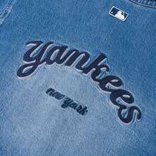 MLB Camisa de manga larga casual unisex con bordado de cursiva de estilo universitario, uso diario cómodo - Índigo - Ver 6