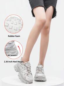 somiliss 6厘米厚底系带网面水钻女式运动鞋，休闲运动鞋，时尚厚底户外步行鞋，灰色，四季皆宜 - 灰色 - 查看 6