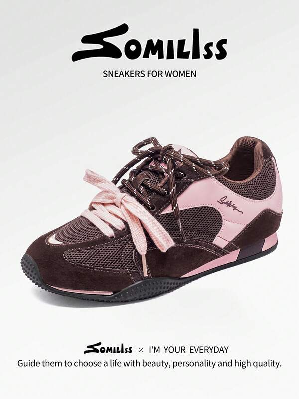 somiliss Women's Non-Slip Casual Sports Shoes, Soft Sole Mesh Patchwork, Breathable & Odor-Resistant, Comfortable Outdoor Walking Shoes, Daily Commute Wear, Internal Height Increase, All Season