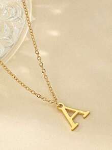 1pc Exquisite Fashion Jewelry Necklace, Stainless Steel A-Z,26 English Initials Pendant, Holiday, Suitable Women To Wear Daily Stainless Steel Letter Pendant Necklace - 銀色 - 查看 6