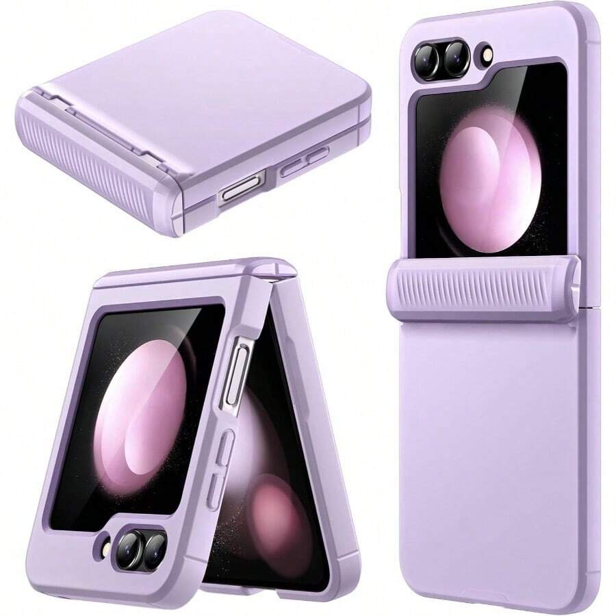Z Flip 5 2023 With Hinge, Heavy Duty Rugged Protective Hard PC Phone Cover, Anti - Fingerprint Matte Black - Màu tím nhạt - Xem 1