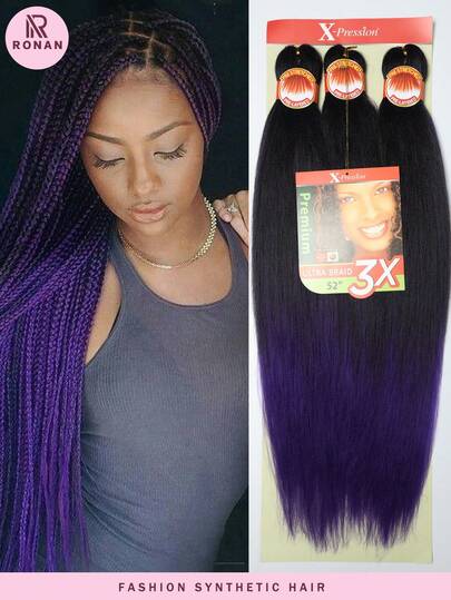 3 peças de tranças pré-esticadas sintéticas Xpression - 3 peças de tranças Yaki lisas e retardantes de chamas