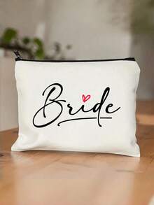 Bridal Bridesmaid Makeup Bag Wedding Bag Wedding Gift, Printed With The Letters "Bride/Sister Of The Bride" Canvas Zipper Bag, Wedding Party Gift, Multiple Styles Available, White Bag,Travel Storage Bag, Wash Bag, Hair Accessory Storage Bags, Practical Bride Team Gifts, Wedding Supplies, Bridal Party Gift For Besties And Sisters