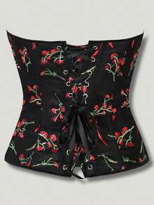 1pc Plus Size Elegant Jacquard Corset Bodice, Suitable For Formal Occasions, Weddings, Parties, Vintage Shaping Bodysuit - Black - View 3