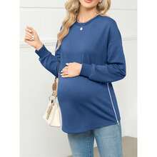 Women's Maternity Shirts Long Sleeve Sweatshirt Zipper Split Side Pregnancy Casual Tunic Top - 藏蓝色 - 查看 3