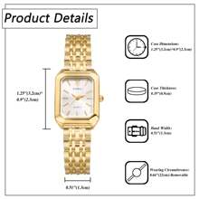JEWELRYWE Elegant And Simple Women's Watch, Small Luxury Analog Quartz Watch, Removable Alloy Strap, Adjustable Band Size, Rectangular Square Dial, Suitable For Casual Business Wear, Birthday Christmas Gift, With Watch Strap Removal Tool