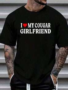 % Cotton I Love My Cougar Girlfriend GF I Heart My Cougar Girlfriend-Shirt Women's Men's Graphi Vintage Shirts Graphic Tees Men Camisas Para Hombre Funny Shirts Printed & Shipped In USA Men Tops Summer - 黑色 - 查看 1