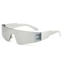 Unisex One-Piece Frameless Future Punk Y2k Style Cycling Sport Fashion Glasses With Mirrored Lens Street Shades Beach Accessories Beach Accessories For Women Glasses Shades For Summer Beach Vacation,Outdoor,Travel - Bạc - Xem 2