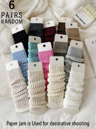 6 pares de calentadores de piernas de estilo simple y cómodo con rayas verticales de unicolor, moda casual Y2K, regalo de Navidad