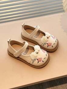 1 par de zapatos planos con bordado floral minimalista y punta redonda para niñas, casuales y cómodos, adecuados para primavera/otoño