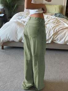 Women's Fashion Casual Straight Leg Jeans, Medium Stretch Fabric - Army Green - View 4