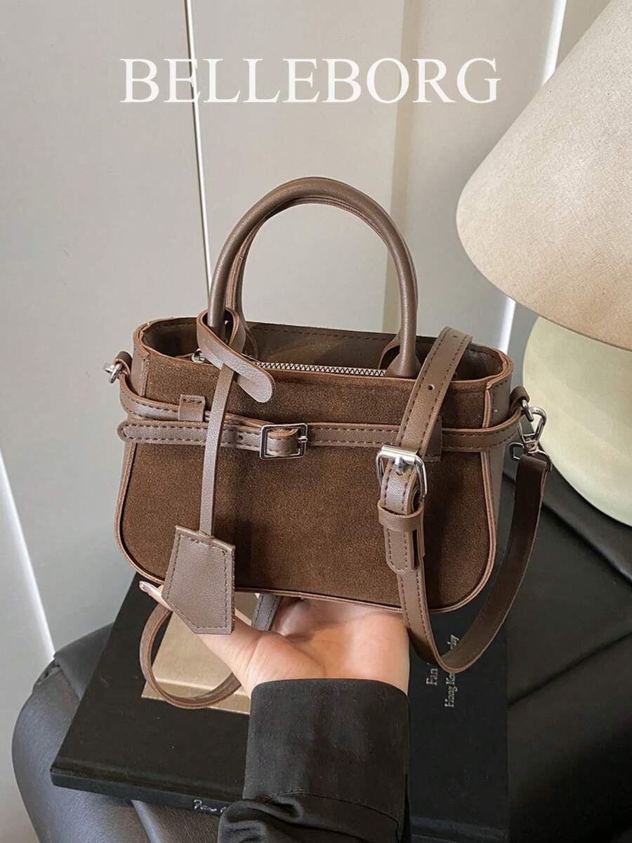 Casual Contrast Color Texture Versatile Matte Commuter Retro Leather Buckle Small Handbag For Women - Cà phê - Xem 1