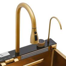 YUNRUX Digital Waterfall Sink, Waterfall Kitchen Sink, Digital Display Waterfall Sink - Gold - View 6