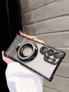 奢华电镀透明手机壳，带指环磁吸支架，镶钻闪亮Y2K风格，夏季新款时尚硅胶防震软壳，兼容 16/16e/15/14/13/12/11/X/XS/XR/8/7 Plus/Pro/Max/Mini，三星Galaxy S24/S25 Ultra，小米Redmi，华为荣耀，OPPO Reno，摩托罗拉，Infinix Women 2025，国际版，非国内版 - 黑色 - 查看 5