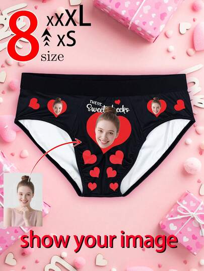 1 قطعة سروال داخلي للرجال مطبوع بشكل قلب مخصص، ملابس داخلية للأزواج مبتكرة، سروال مثلث مطبوع بصور الحبيبة أو الزوجة، سروال داخلي بخصر واسع بدون علامات، هدية حصرية للصديق، هدية عيد الحب، للاستخدام اليومي والكاجوال