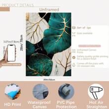 Set Of 3 Abstract Golden Green Plant Leaves Wall Poster, Creative Plant Canvas Wall Painting Gift, Bedroom Decor, Office Decor, Living Room Decor, Wall Decor, Home And Dormitory Decorative Painting Optional Frame Painting, Wall Art With Frame