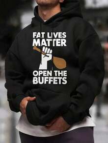 Hoodie Black Fat Lives Matter Open The Buffets Graphic Print Casual Wear - màu đen - Xem 1