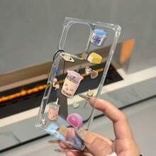 Modelos de teléfono diseñados Funda protectora para phone 12, 13 Pro, 14, 15 y 16 Pro/Plus, con diseño de cubo de postre de té con leche, resistente a caídas, con amplio espacio para la abertura y un elegante marco de espejo. - transparente - Ver 4