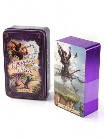 Everyday Witch Tarot Cards, Fortune Telling Tarot Card Games For Fun, Family Party Entertainment Game Cards,Tin Metal Box, 78 Cards Gilded Edge Guidebook Deck, Tarot, Entertainment Party Board Game, Gaming Gift