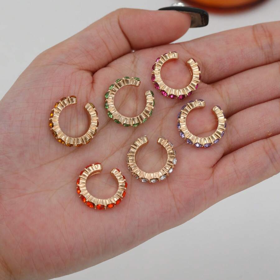 6pcs/Set Large Zirconia Clip-On Earrings Set (Size Runs Small, Please Consider Before Purchasing) - Multicolor - View 1