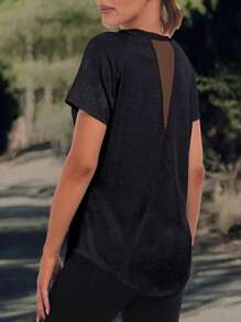 Tricou sport pentru femei, culoare solidă - guler rotund, ușor, mânecă scurtă, amestec elastic de poliester, potrivit pentru primăvară și vară, stil simplu lejer, rezistent la culoare, bluză casual cu mânecă jumătate