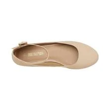 Women's Ballet Flats Low Wedge Ankle Buckle Strap Dress Office Shoes - Apricot Nubuck - View 2