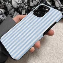 1 Unique 360 ° White And Blue Striped Pattern Printed Phone Case - Cute And Minimalist 2-In-1 Design, Drop-Resistant And Shock-Proof Full Coverage, Compatible With IPhone 16 Pro Max/16 Pro/16 Plus/16/15/14/13/12/11. Stylish And Cute - Ideal For Holiday Gifts - 藍白條紋 - 查看 1