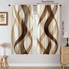 2PCS Elegant Dark Curtains With Brown And Brown Wave Print Patterns, Suitable For All Seasons Decoration, Suitable For Living Rooms, Bedrooms, Etc. - Machine Washable, Pole Pocket Design, Suitable For Curtains In Living Rooms