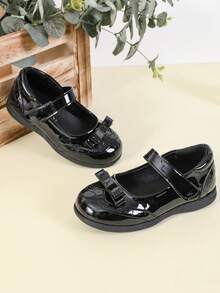 1 Pair Fashionable Solid Color Cute Bow Accent Flat Shoes, Suitable For School, Commuting, All Seasons - glossy black - View 4