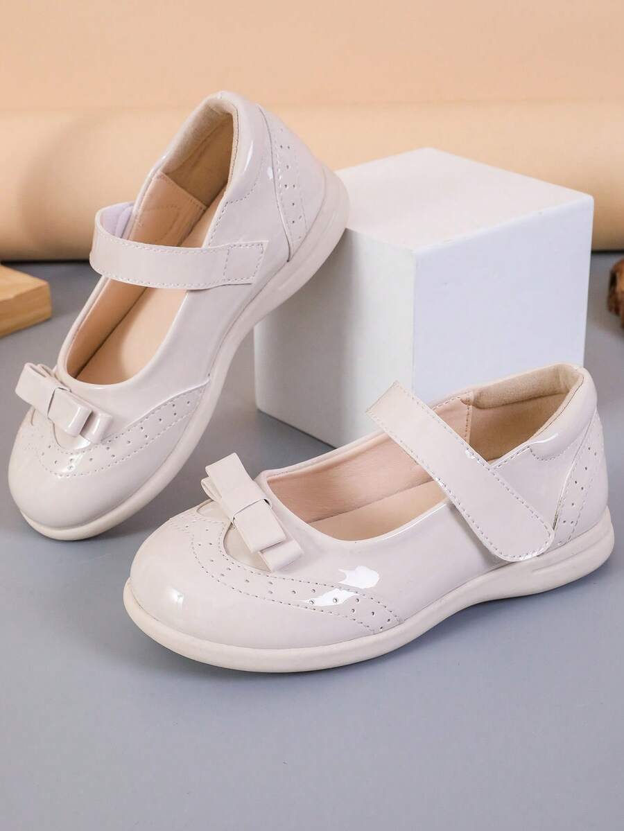 1 Pair Fashionable Solid Color Cute Bow Accent Flat Shoes, Suitable For School, Commuting, All Seasons - Beige - View 1