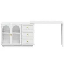 Large Extendable Makeup Vanity Desk, Corner Vanity Table With 3 Drawer & 2 Door, Modern Dressing Table And Chest Of Drawers Combo, Accent Vanity For Bedroom, Dressing Room - White - View 7