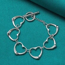 Vòng tay chuỗi trái tim mạ bạc 925 dành cho nữ trang sức thời trang dự tiệc cưới - Bạc - Xem 3