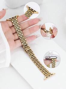 1pc Women's Thin Stainless Steel Gold Watch Band, Compatible With Apple Watch Series 11/10/9/8/7/6/5/4/3/2/1, Size 38mm/40mm/41mm/42mm/44mm/45mm/46mm/49mm, Suitable For Ultra 1/2/3/SE, Replaceable For Original Strap, Best Gift For Girlfriend, Friends And Family On Valentine's Day, Birthday And Mother's Day (Band Only) - Gold - View 2