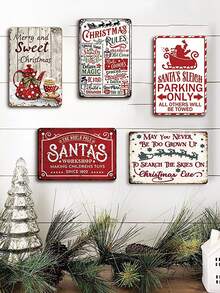 1pc, Christmas Metal Tin Sign, Retro Santa Claus Sign, Funny Santa's Workshop Tinplate Decor, Christmas Rules Wall Decoration, Wall Decor For Home Living Room Bedroom Garage Man Cave Kitchen Bar Pub Office Street Porch Yard, Holiday Decor, Merry Christmas Wall Plaque, Christmas Decor Gifts, Home Decor, Vintage Christmas Poster With Santa, Sleigh, 8x12inch